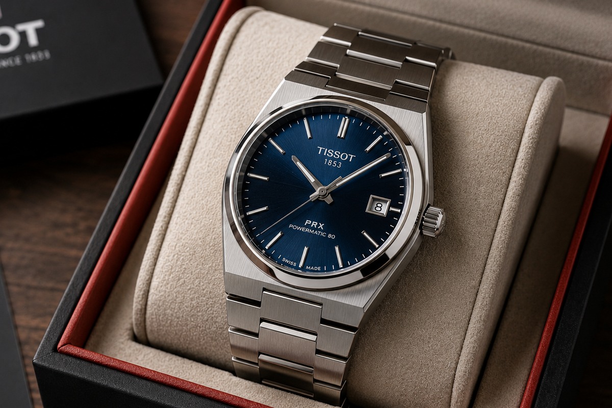 Reloj automático con esfera azul y brazalete de acero