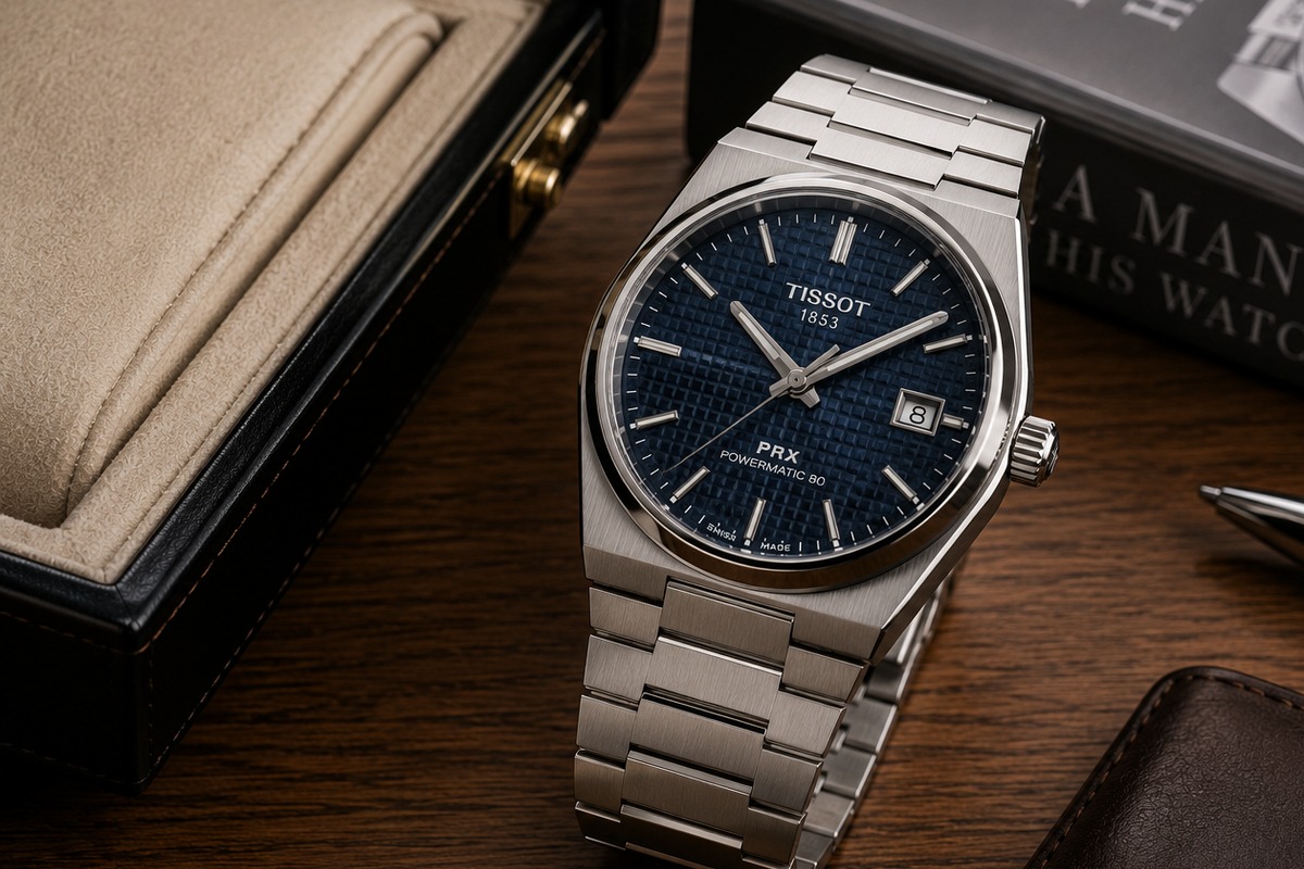 Reloj de lujo en estuche de piel con presentación elegante