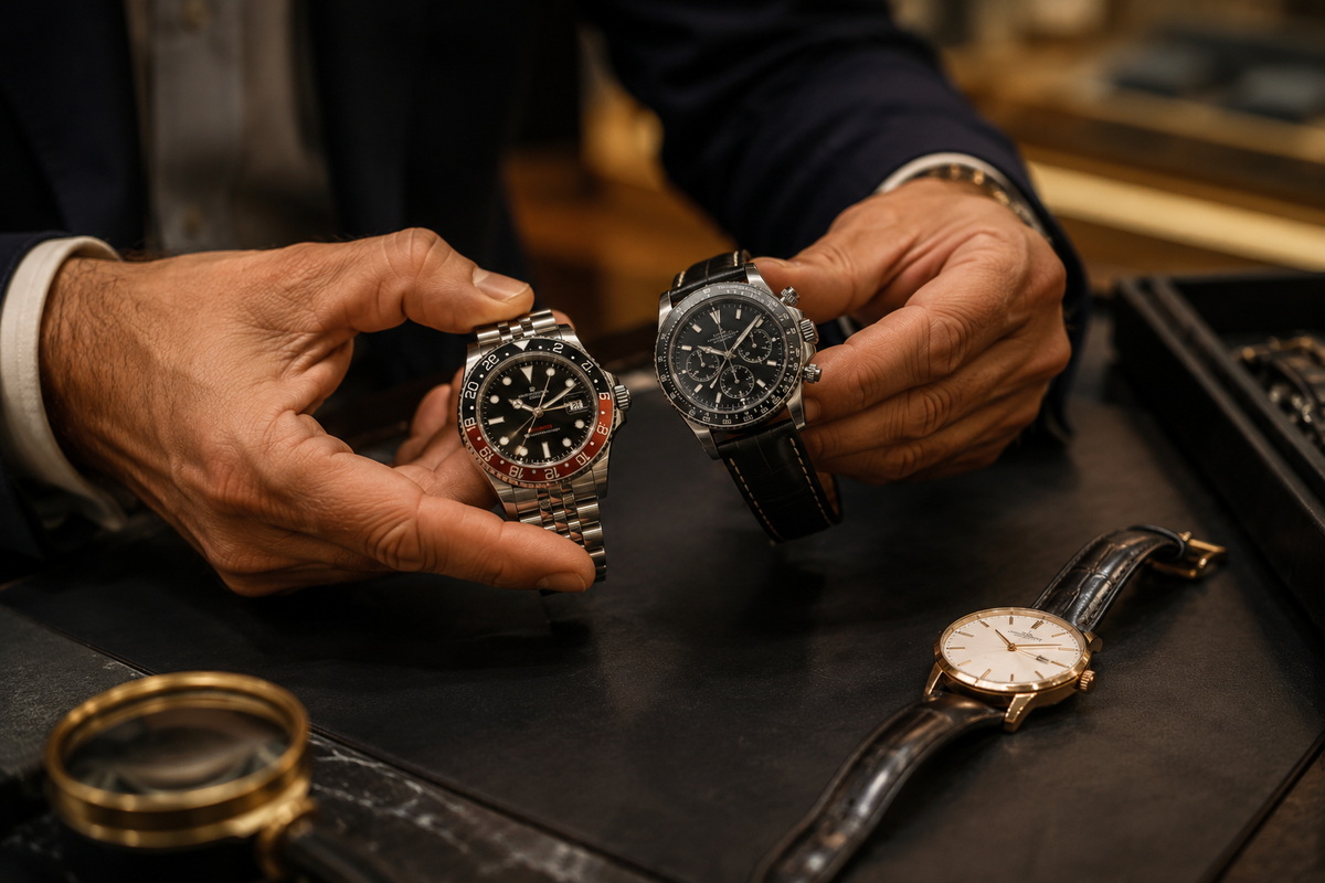 Experto comparando relojes de lujo para elegir complicaciones relojeras según el uso diario