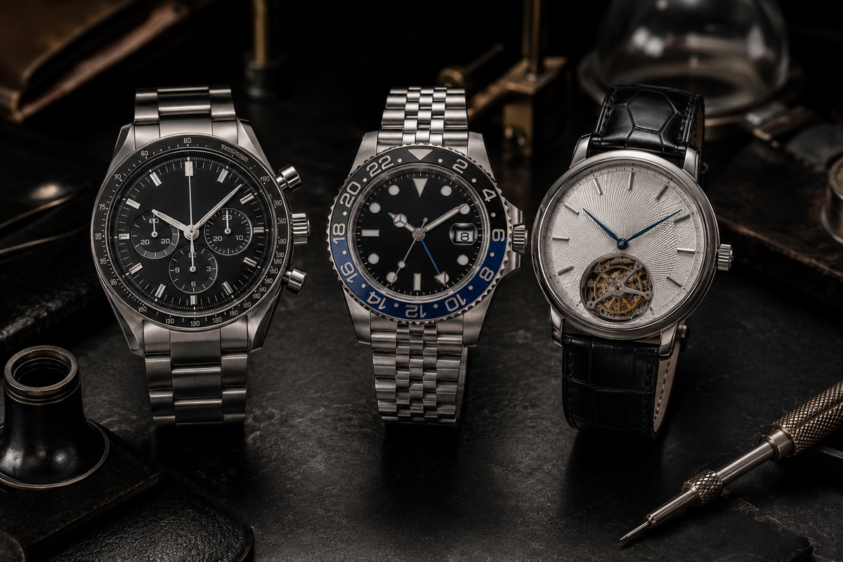Comparativa de complicaciones relojeras entre cronógrafo, GMT y tourbillon en relojes de lujo
