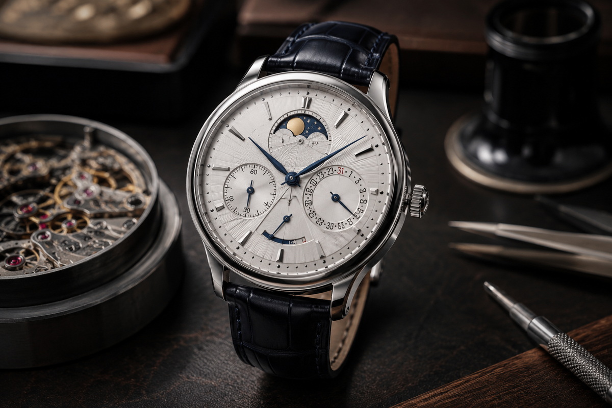 Reloj mecánico de lujo con complicaciones relojeras en taller artesanal de alta relojería
