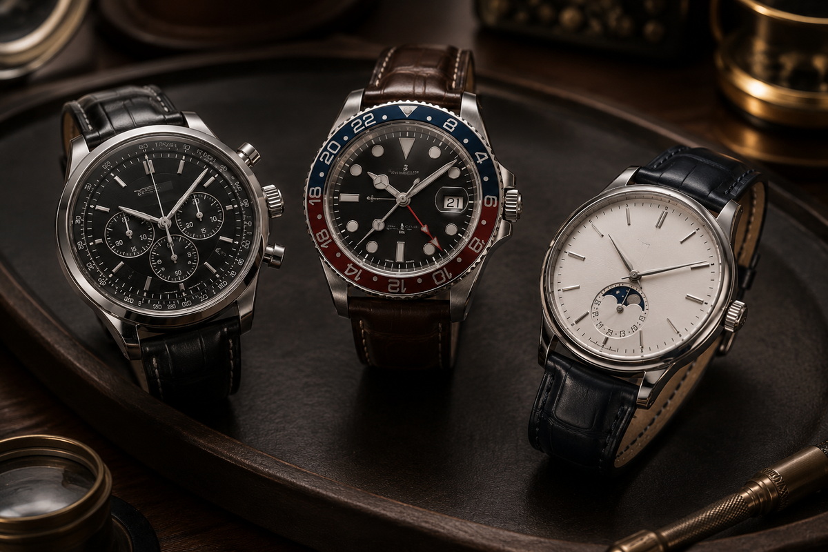 Tipos de complicaciones relojeras con cronógrafo, GMT y fase lunar en relojes de lujo